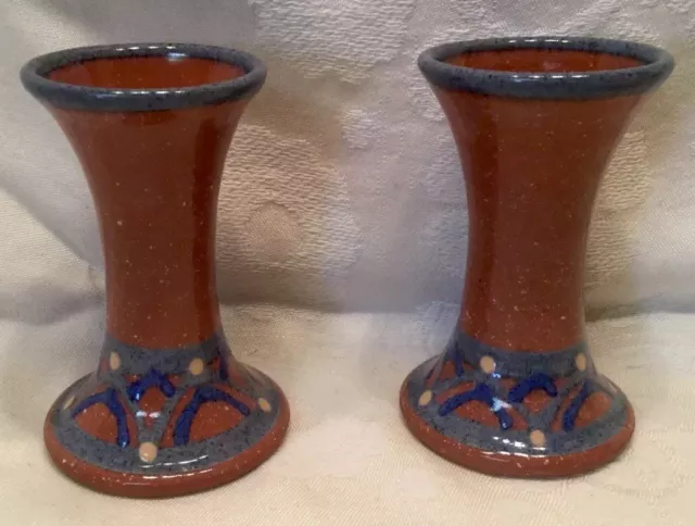 Signed Pottery Southwestern Pattern Candle Sticks Holder  Dashiell 4”