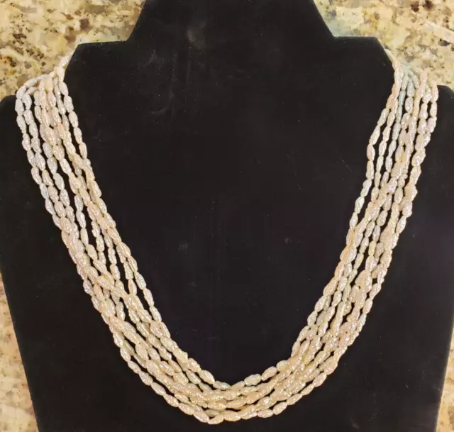 Beautiful 18.5" 8 Strand Freshwater Pearl Necklace with 14K Yellow Gold Clasp