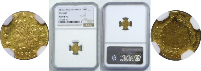 1875/3 50C California Fractional Gold NGC MS-62 PL BG-1058