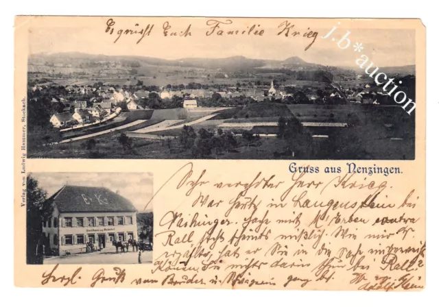 NENZINGEN Hegau Lkrs Konstanz / Gasthaus z Bahnhof * AK um 1899 Bahnpost-Stempel