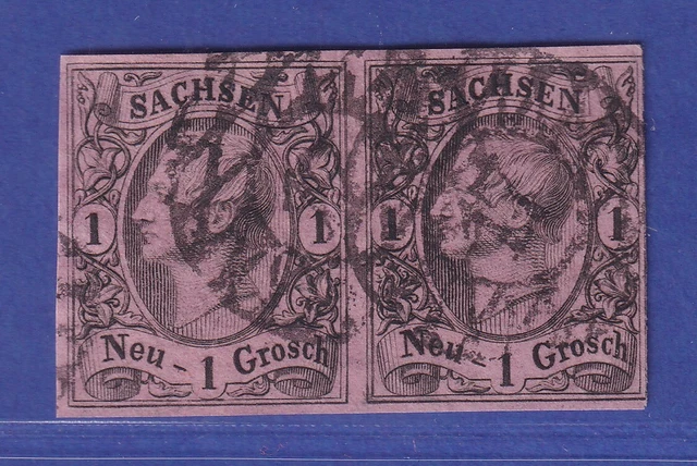 Sachsen König Johann I. 1 Ngr  Mi.-Nr. 9 II a  waag. Paar O gepr. PFENNINGER