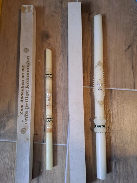 2 Alte Kerzen-Hochzeit 1981 - Kommunion 1933 - Original Karton