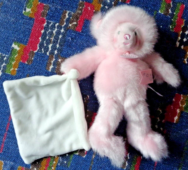 Kp/ Doudou Et Compagnie Mouchoir  Ours Rose Blanc Trop Mimi  Etat Neuf