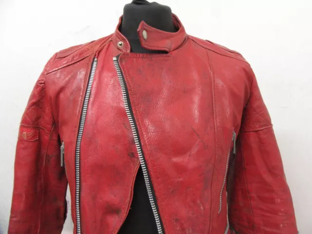 Vintage 70'S Red Leather Motorcycle Perfecto Jacket Size Ukxs 3