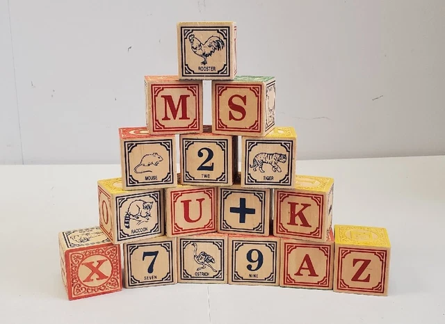 Uncle Goose Classic Wooden Alphabet ABC Blocks Lot Of 16 Numbers Animals Wood
