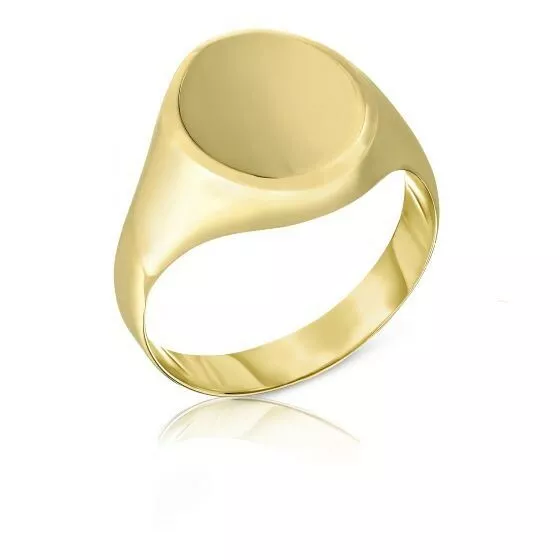 14k Yellow Gold Signet Ring Oval Shape Diamond Cut Edge Size 7 Engravable