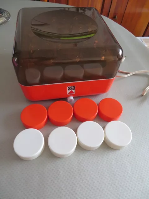 Yaourtière SEB orange avec 8 pots en verre oranges et blancs type 872  vintage