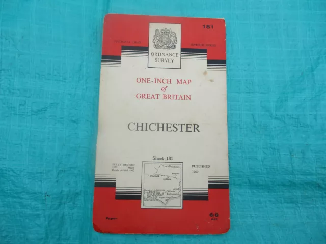 1960 Vintage Ordnance Survey One-Inch Seventh Series Map 181 Chichester