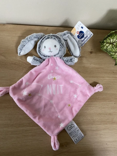 Doudou Plat Ours Déguisé En Lapin Rose Douce Nuit Phosphorescent Mots D’enfants