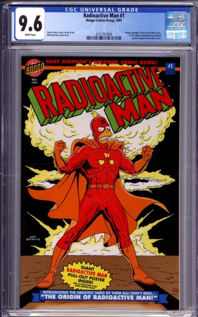 Cgc Bongo Comics Radioactive Man #1 Nm+ 9.6 1993 Poster Edition