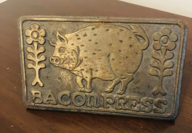 Vintage Taylor & NG Cast Iron Wood Handle Pig Design Heavy Duty BACON PRESS 1978