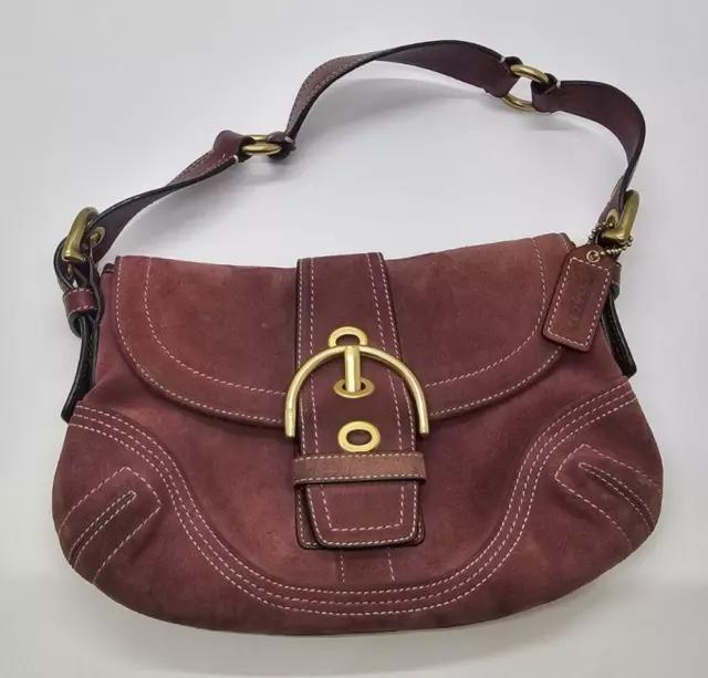 Coach Signature Sufflette Leather Suede Handbag Red Burgundy Shoulder Bag F10189