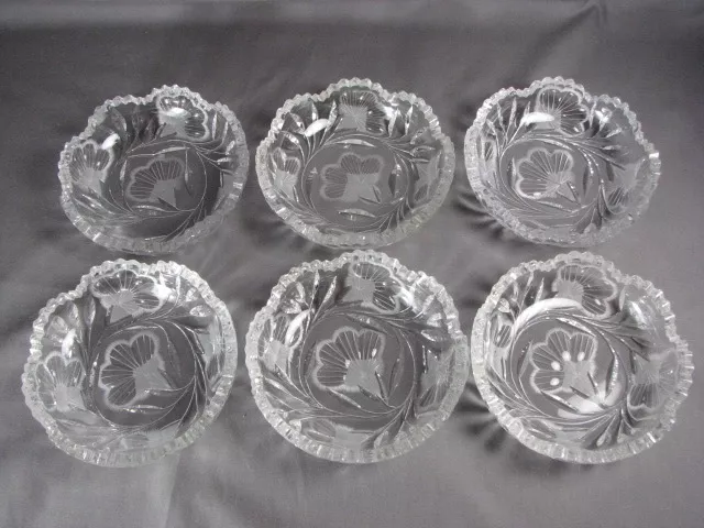 Set 6 Matching ABP American Brilliant Period Cut Glass Nut Berry Candy Ice Cream