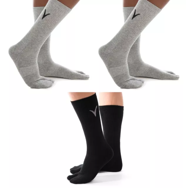 3 Pairs V-Toe 2 Grey, 1 Black Flip-Flop Tabi Big Toe Crew Socks Split Toe