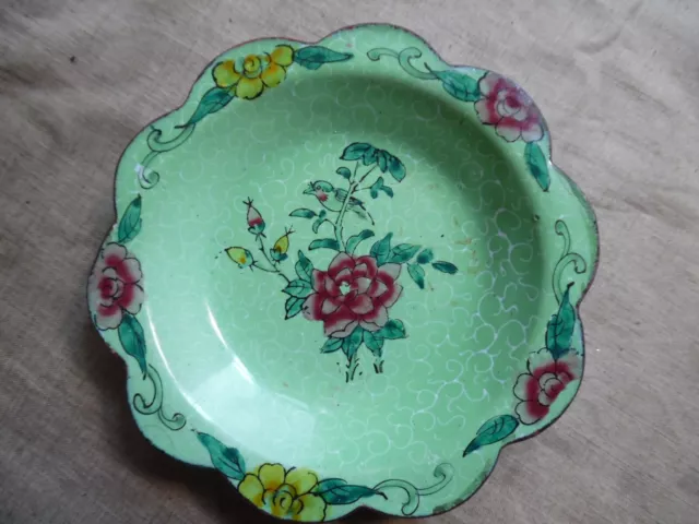 Trinket Dish Asian Enamel Flower Design