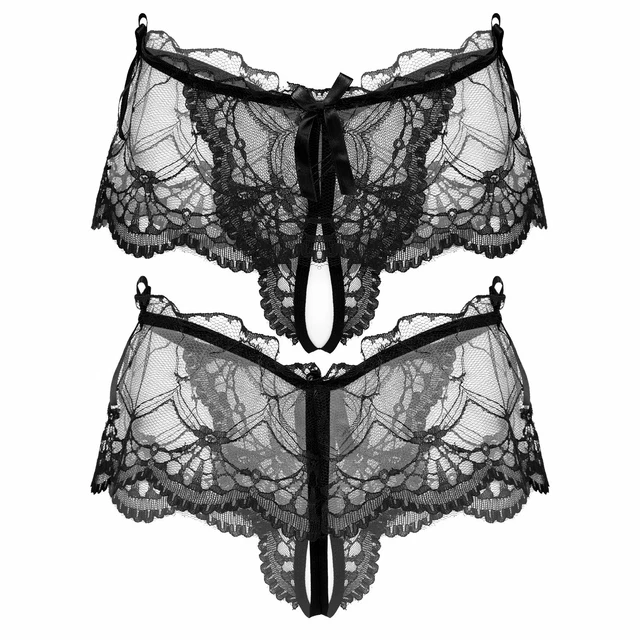 US MENS SEETHROUGH Lace Briefs Crotchless Panties Low Rise Underwear