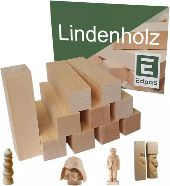 Edpas Schnitzholz Linde - 10Er Pack Holzblock +Schnitzvorlage Weiches Lindenholz