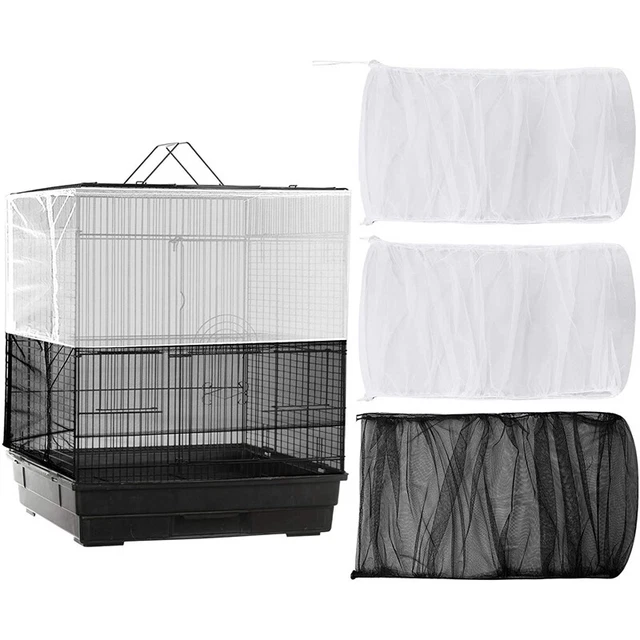 3 piezas Cubierta de jaula para pájaros ajustable Semillas Plumas Cazador Universal para pájaros NyloO2I1