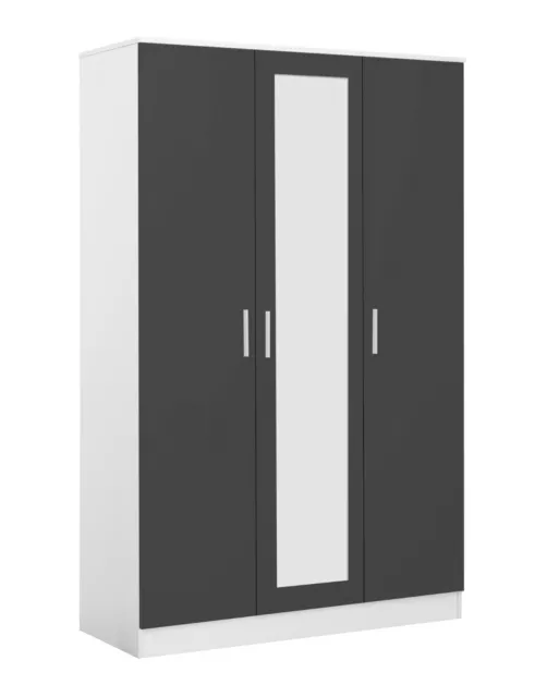 New REFLECT High Gloss 3 Door Mirrored Wardrobe Bedroom Grey Gloss / White