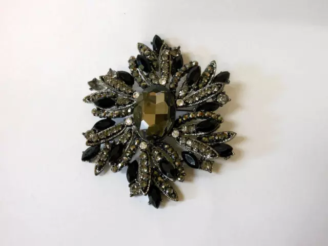 Vintage Large Unmarked Rhinestone and Marcasite Brooch/ Pendant