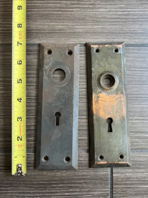 2 Antique Vintage Door Knob Back Plates With Skeleton Key Hole Backplate Salvage