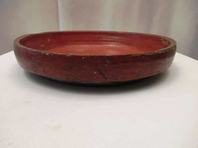 Antique Burmese Lacquerware Old Lacquer Plate Tray Round Red Wooden Rare Old "10 2