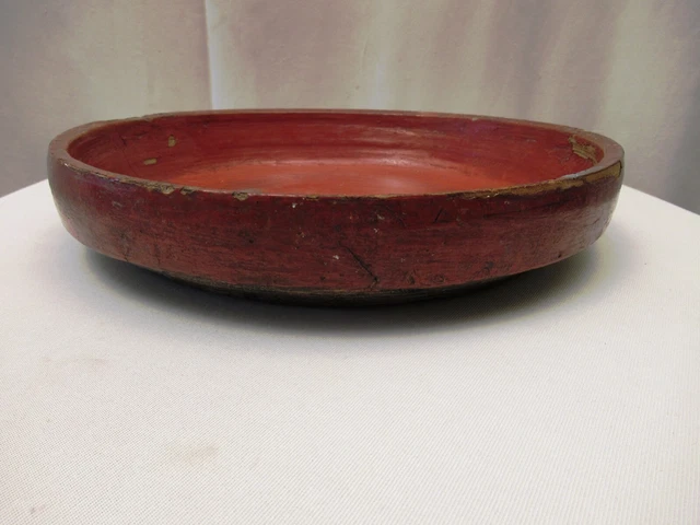 Antique Burmese Lacquerware Old Lacquer Plate Tray Round Red Wooden Rare Old "10 2