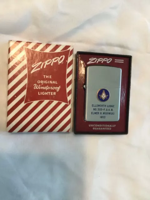 1953-54 ZIPPO Lighter MASONS MASONIC EMBLEM Unfired! W/Box