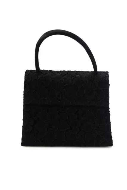 Barneys New York Womens Black Floral Textured Mini Top Handle Bag Handbag