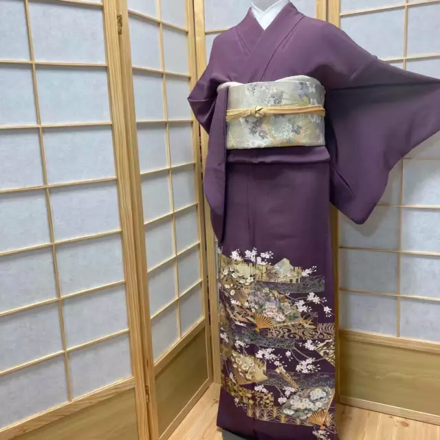 8090# kimono japonés Vintage bata de seda pura kimono tradicional solo se...