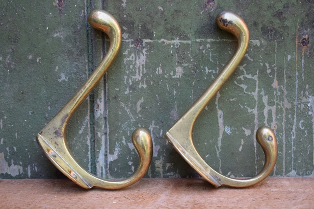 Pair of Reclaimed Coat Hooks peg rack stand vintage original antique old painted 3