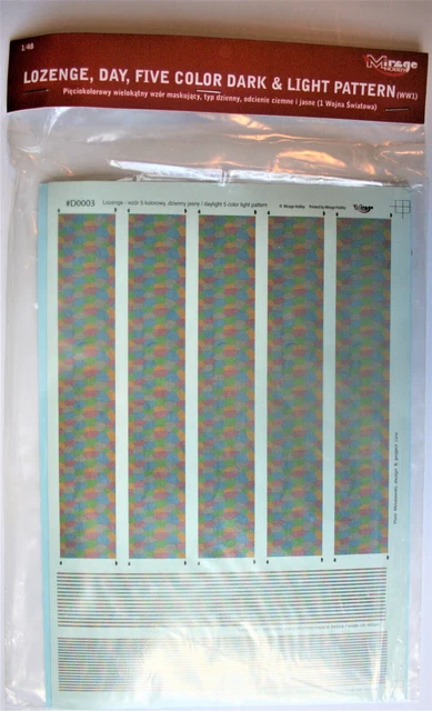 MIRAGE 1/48 German WWI 5-COLOR Light & Dark LOZENGE CAMOUFLAGE Decals NEW PACK!