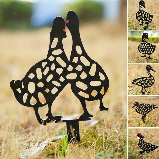 Lebensgroße schwarze Metall Gartenkunst Ente Silhouette Statue Pfähle Yard