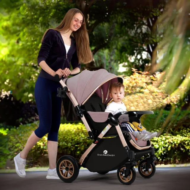 Baby Stroller Pram and Buggy with Multi Adjustment Canopy, Reversible Handle