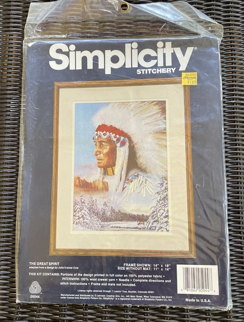 Kit de costura Simplicity 05044.  The Great Spirit.  Nativo americano.  Crewel