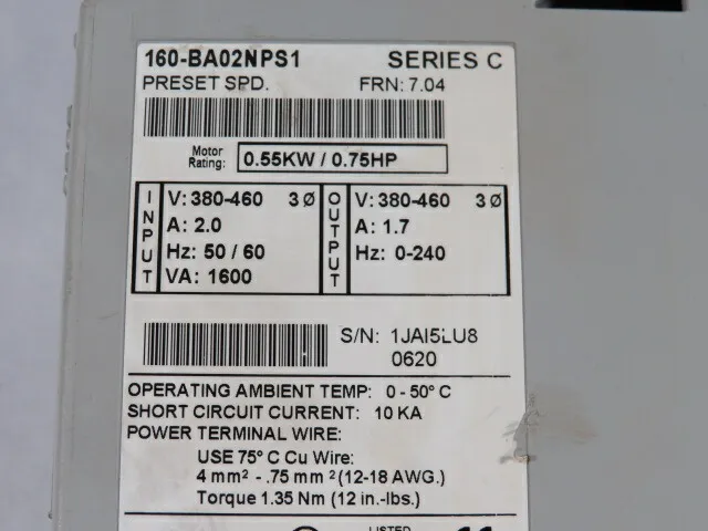 Allen-Bradley 160-BA02NPS1 AC Smart Speed Controller USED 3