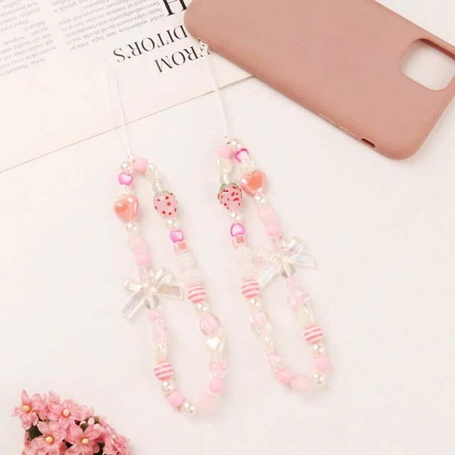 Mobile Phone Case Ornaments Bow Beaded Chain Strawberry Love Keychain Sweet