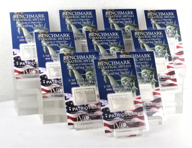 SILVER 10 PAK PATRIOT 1/10 OUNCE INVESTMENT BARS PREPERS & STACKERS 999 FINE 10d