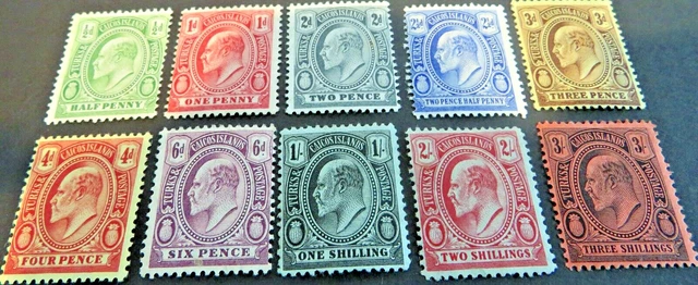 Turks & Caicos Islands 10 Stamps Edward VII - 1909 SG: 117-126 - Mint  Excellent