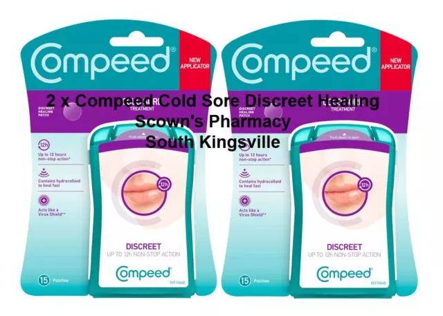 2 x Compeed Cold Sore Discreet Healing Patch 15 Pack - Stays Up To 12hrs