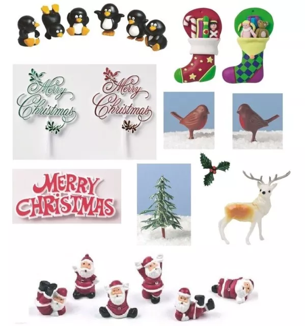 Christmas Cake Decorations  (Picks/Santa Topper/Motto/Xmas/Robin/Tree)