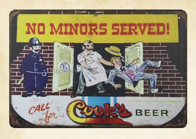 room design NO MINORS SERVED! CALL for Cook's BEER metal tin sign