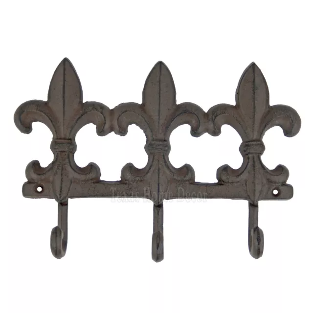 Fleur De Lis Coat Rack Wall Hooks Key Hook Cast Iron Towel Hanger Rustic Brown