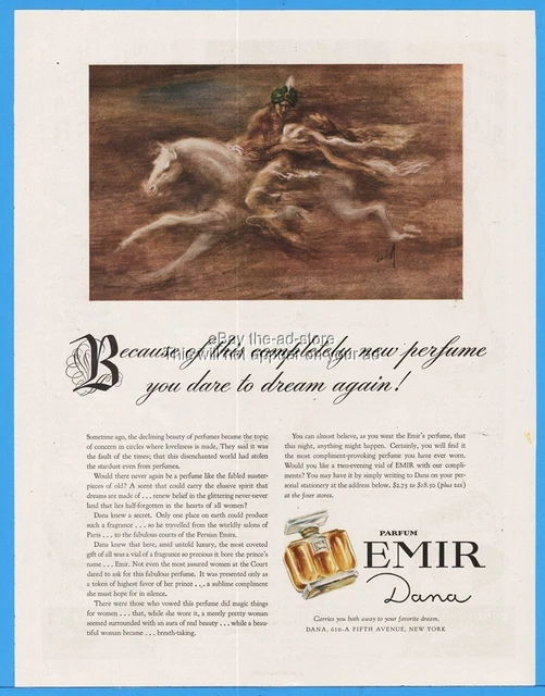 1949 EMIR DANA PERFUME Vintage Bottle Awesome Indian Art Fragrance Print Ad