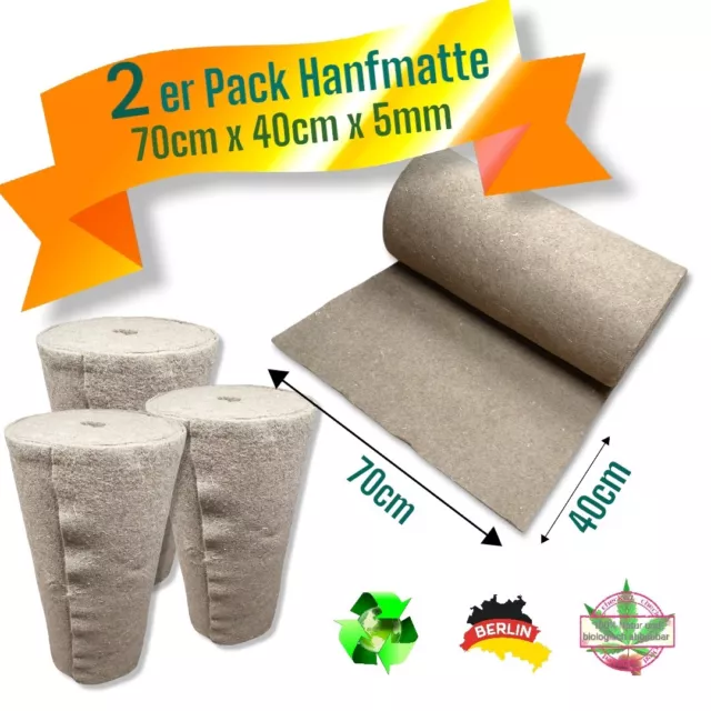 2er Pack Hanfmatte 70cm x 40cm x 5mm für Kaninchen, Hasen, Nager, Gehege, Käfig