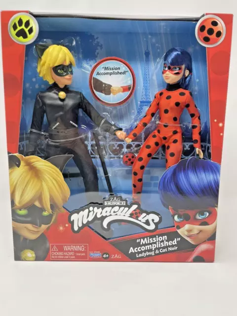 Miraculous Mission Accomplished Ladybug and Cat Noir Doll Playset, 4 Pieces