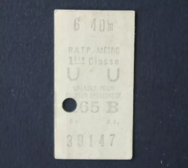 Ancien ticket Paris Métro UU 1ère classe Metropolitain Railway Tickets 3