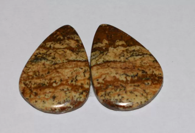 100% Natural Pair Picture Jasper 33.80 Cts Pear Cabochon Loose Gemstone PA01-113