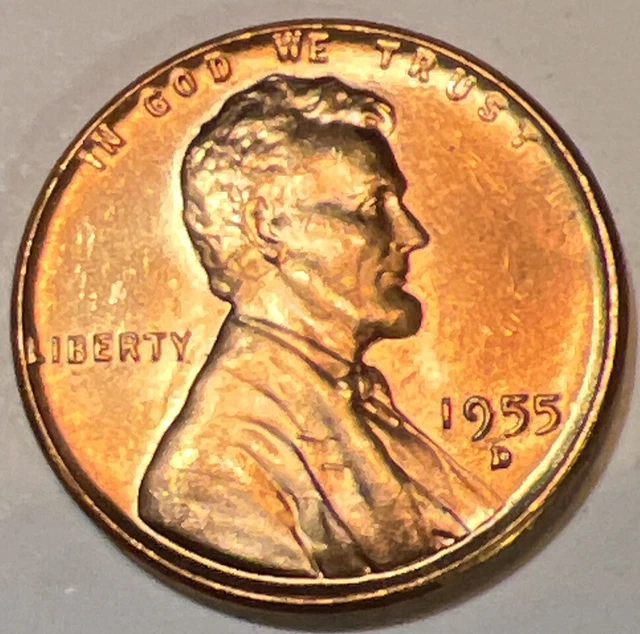 BU 1955-D LINCOLN WHEAT PENNY Denver Mint Uncirculated Cent USA ACTUAL PHOTOS A8