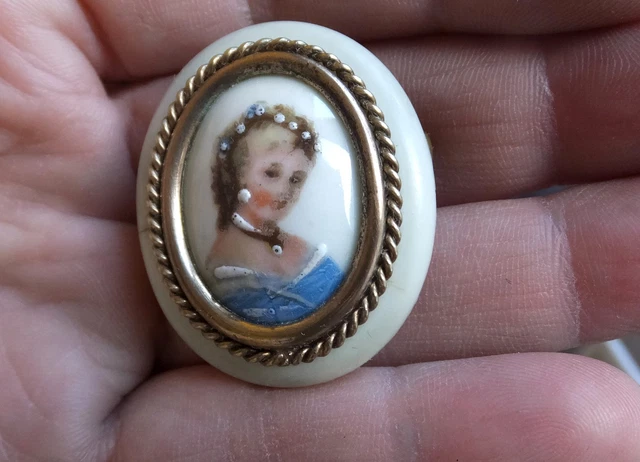 Broche Ancienne En Céramique Limoges - Plaqué Argent - Belle Qualité - Occasion